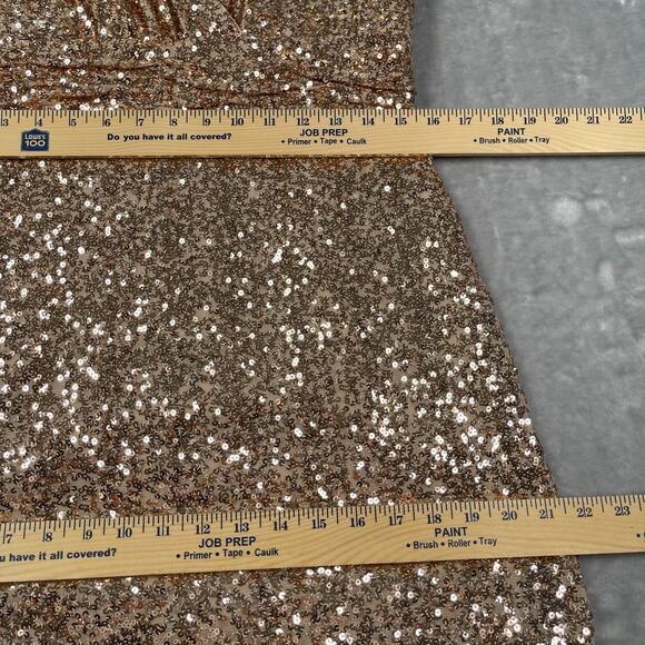 Belle Badgley Mischka Dress Womens 14 Gold Sequin Maxi Formal Wedding MOB - Picture 7 of 14